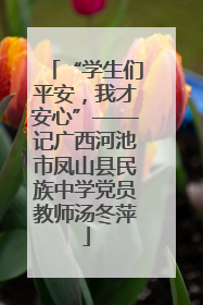 “学生们平安，我才安心”——记广西河池市凤山县民族中学党员教师汤冬萍
