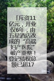 斥资11亿元，开业仅6年，由五星酒店改成的“高端妇产医院”破产重整！登记债权总额已超17亿元